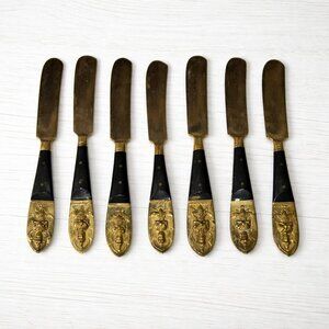 SIAM Vintage Pre-1939 (7) Brass & Wood Butter Knives